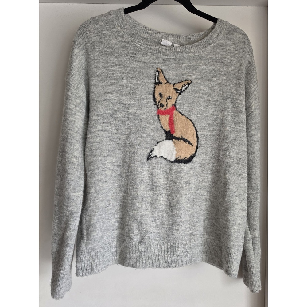 Gap Women's S Grey Graphic Pullover Sweater Long Sleeve Round Neck Top